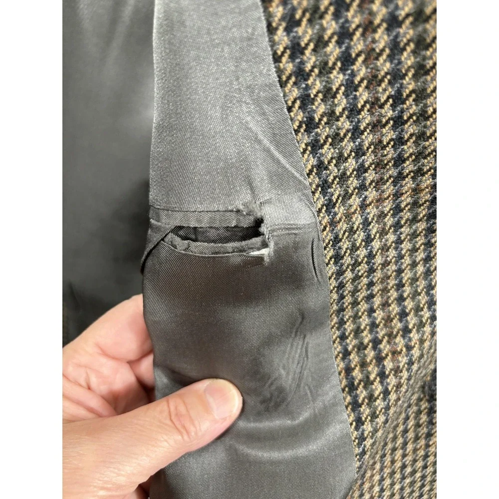 Vintage Orvis Blazer Mens 44S‎ Brown Houndstooth Wool Sport Coat Two Button